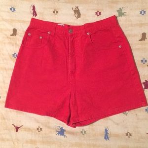 Red Button Fly Jean Shorts